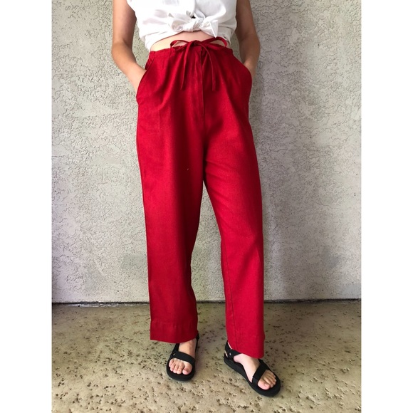 Vintage Pants - [vintage] red raw silk lounge pants